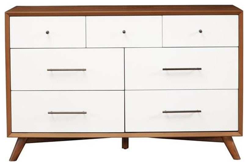 Alpine Furniture Flynn 7 Drawer Two Tone Wood Dresser in Acorn-White