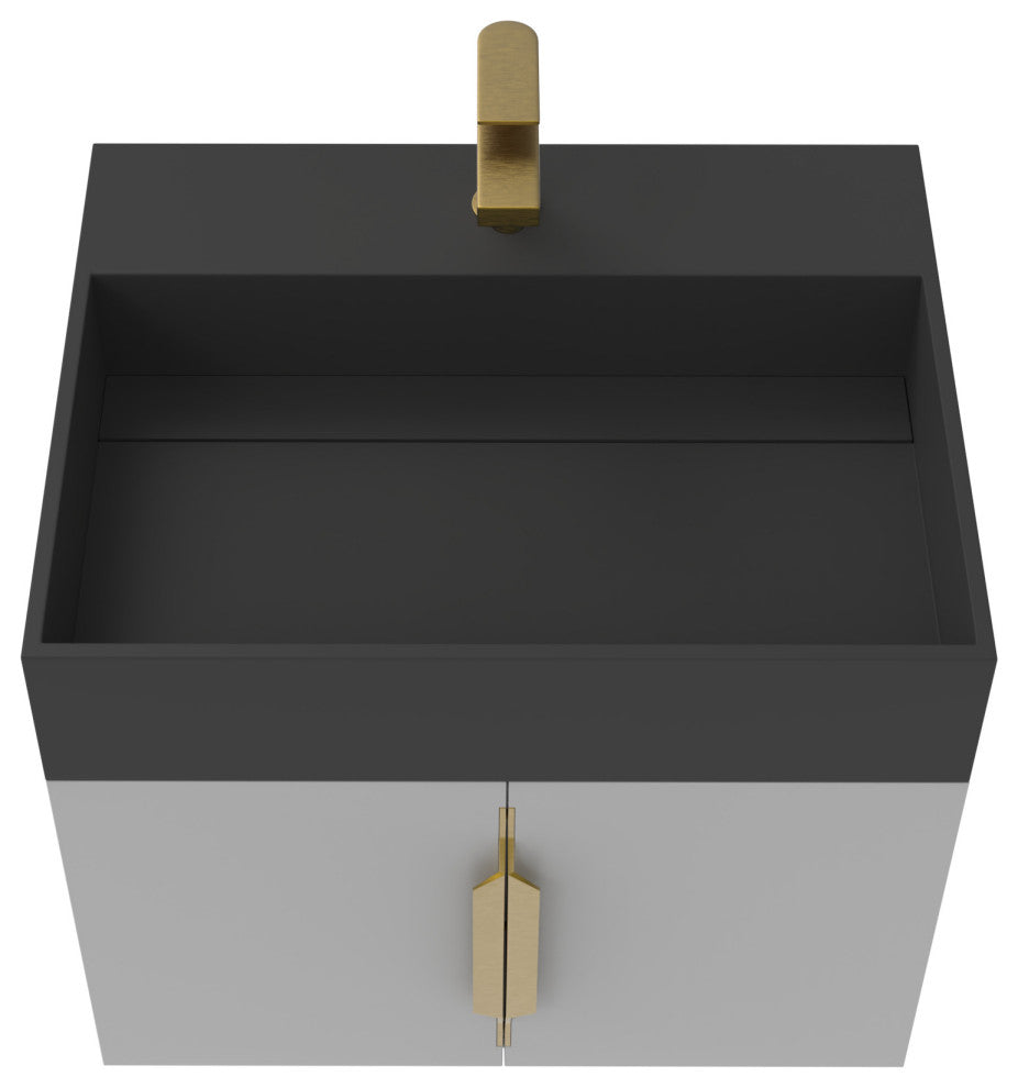 CastelloUSA Amazon 24" Wall Mounted Bathroom Vanity Set, Gray, Black Top, Gold