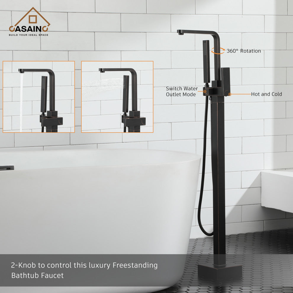 Floor Mount Tub Filler with Handheld Shower Head, Oil Rubbed Bronze