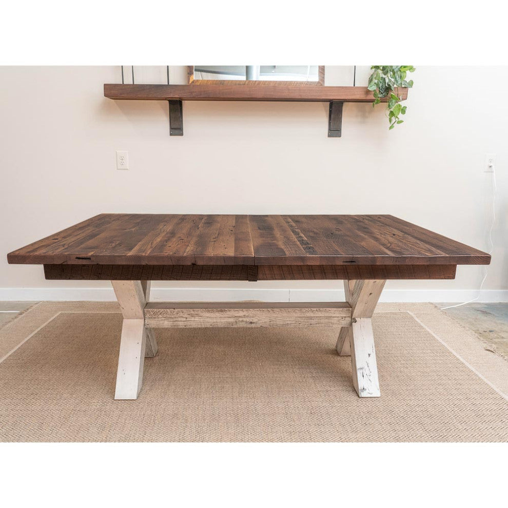 Foster Farmhouse Dining Table, Barnwood, Provincial, 48x66, 2 Middle Leaves