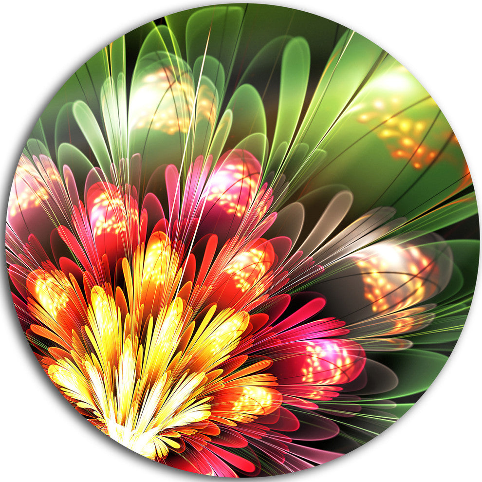 Fractal Flower Red And Green, Floral Digital Round Metal Wall Art, 11"