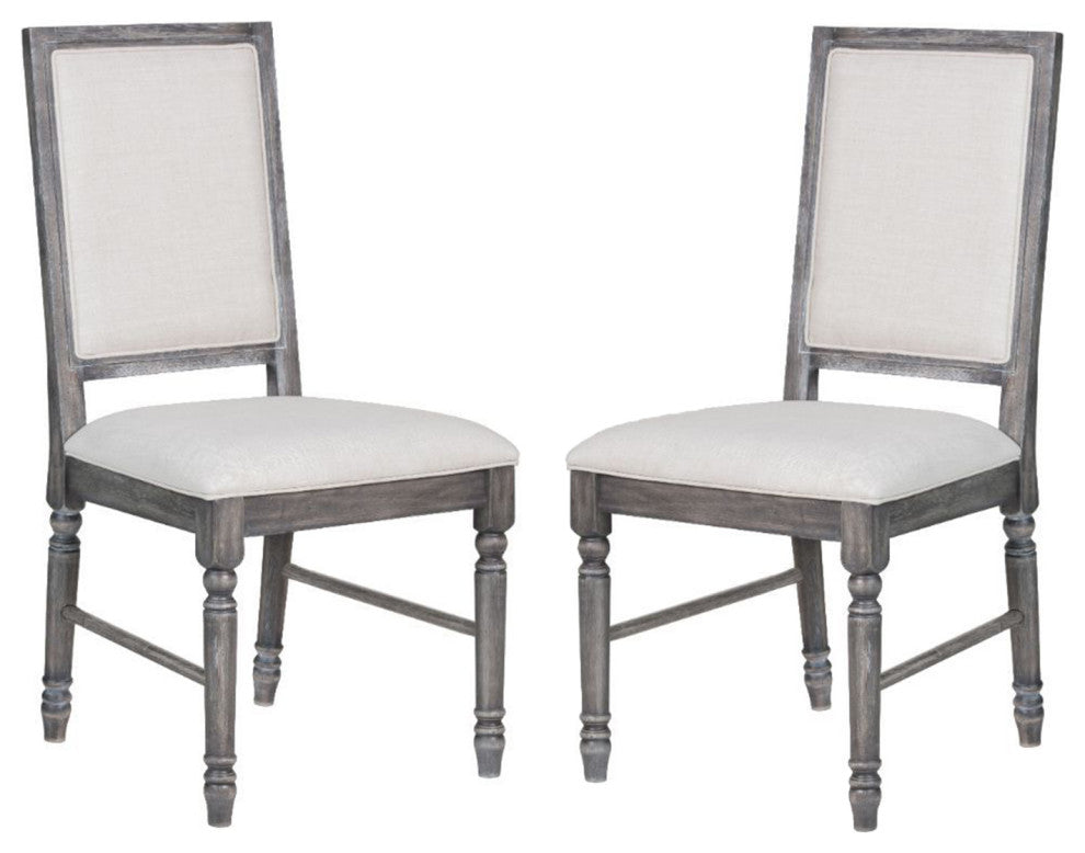 Set of 2 Linen Upholstered Side Chair, Weathered Gray Finish