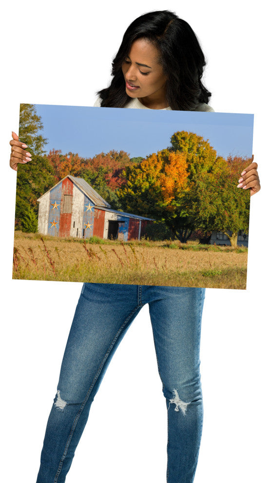 Patriotic Barn in Field Landscape Photo, Rural Unframed Wall Art Print, 18" X 24"