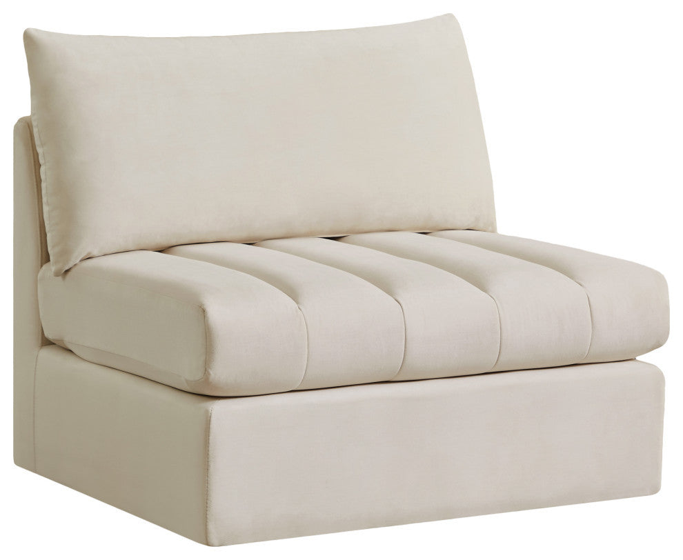 Jacob Velvet Upholstered Modular Armless Chair, Cream