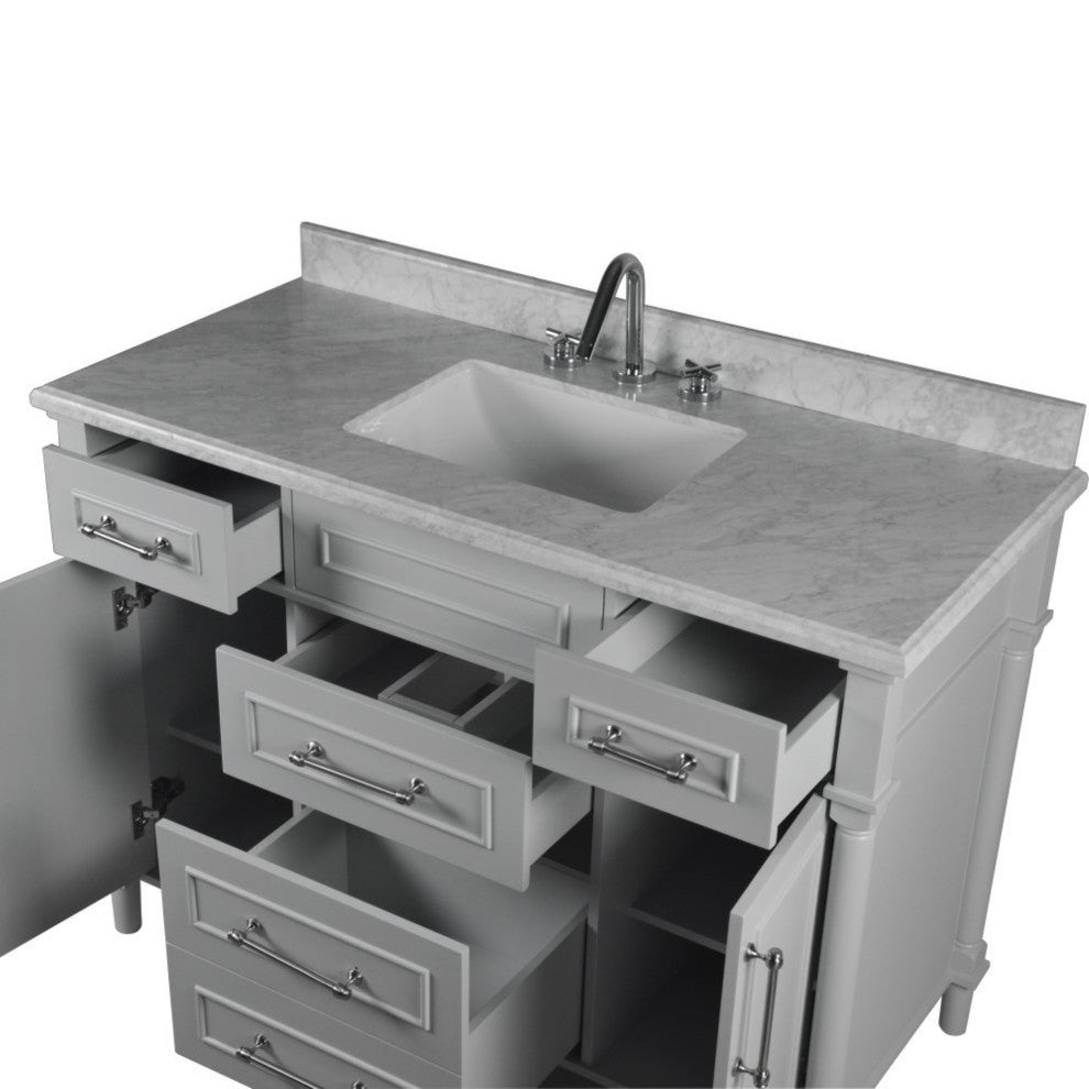 48" Single Vanity, Light Gray With White Carrara Marble Top