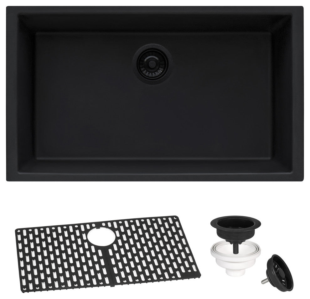 30-inch inch Granite Composite Undermount Sink - Midnight Black - RVG2030BK