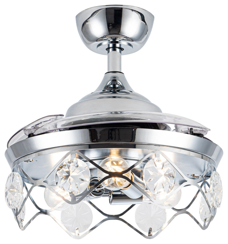 36 in Chrome Crystal Shade Ceiling Fan with Remote, Three Retractable Blades