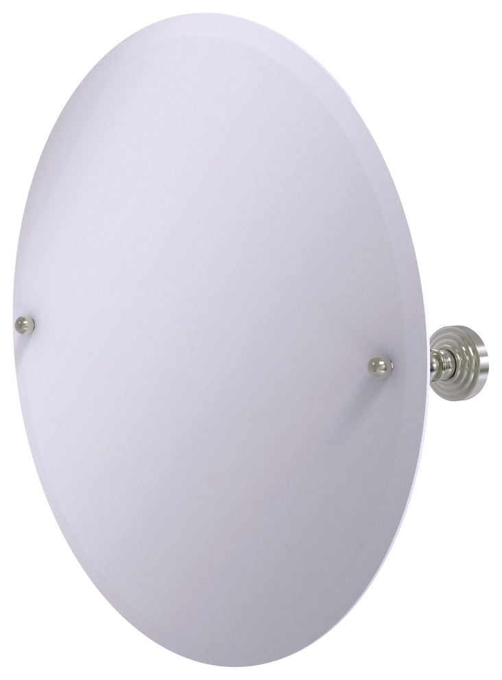 Frameless Round Beveled Edge Tilt Mirror, Satin Nickel