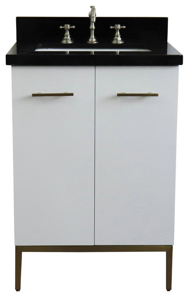 25" Single Sink Vanity, White Finish With Black Galaxy Granite
