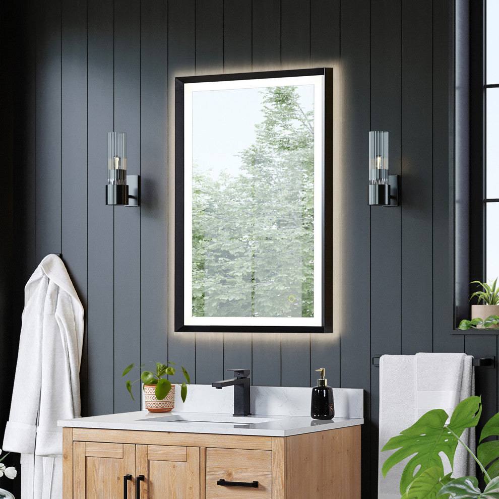 Apollo Anti-Fog Dimmable Vanity, LED Lighted Wall Mirror, Matte Black, 24"