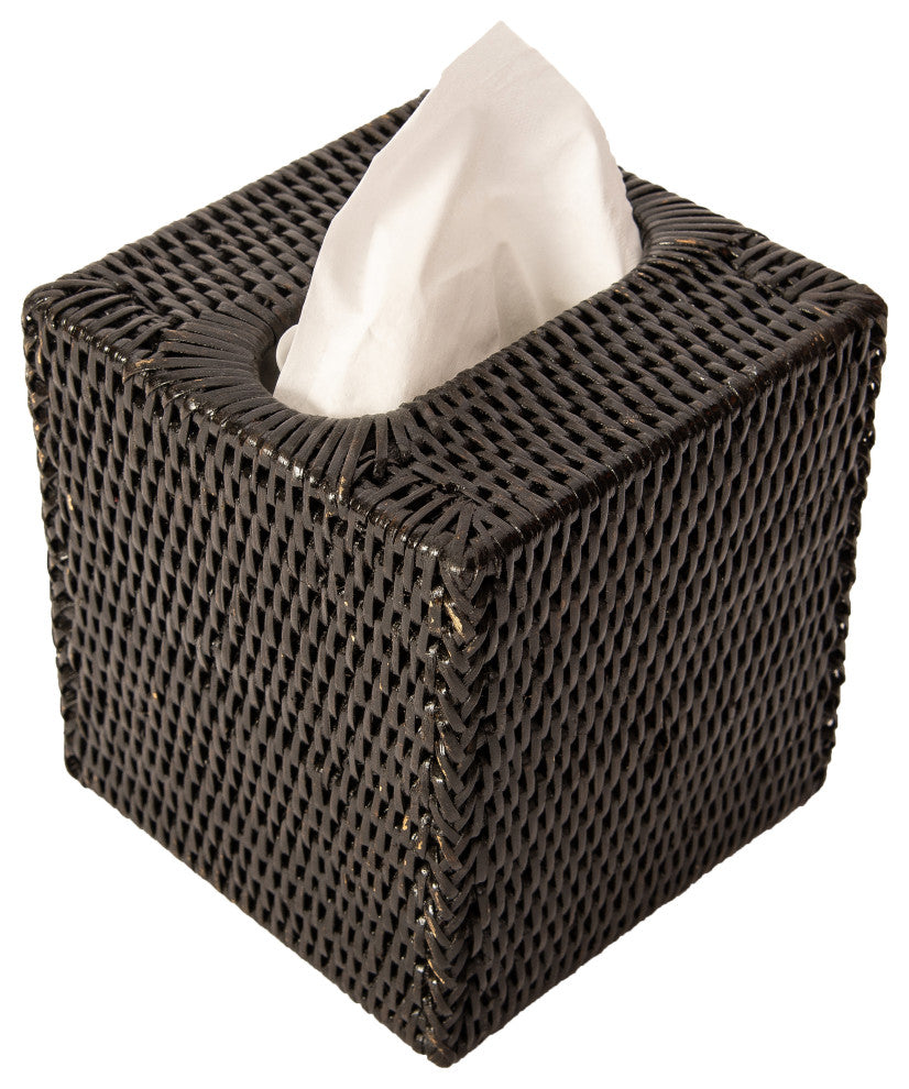 Artifacts Rattan Column Tissue Box Cover, Tudor Black