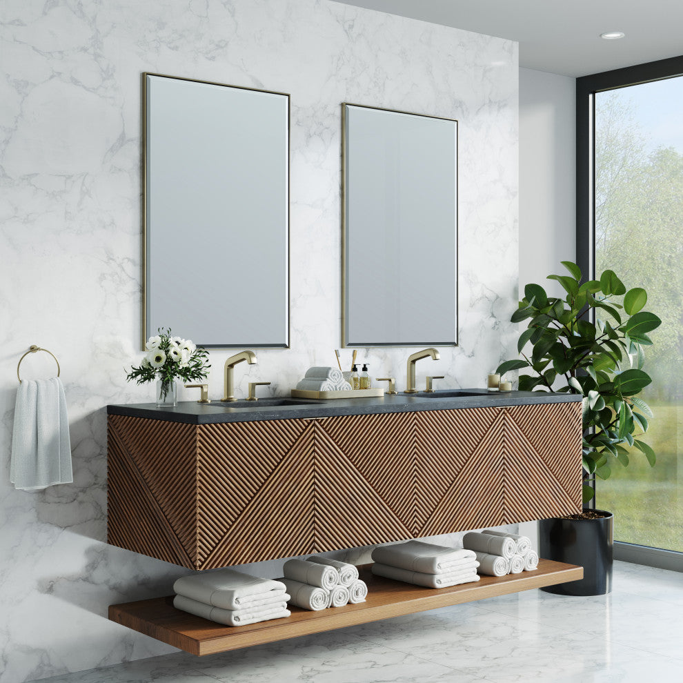 James Martin Marcello Bath Vanity, Chestnut, 72", Charcoal Soapstone, Three-Hole
