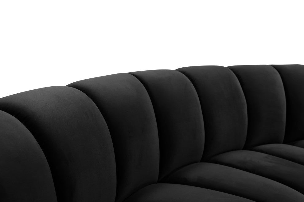 Infinity Channel Tufted Velvet Modular Chair, Black, 3 Pieces