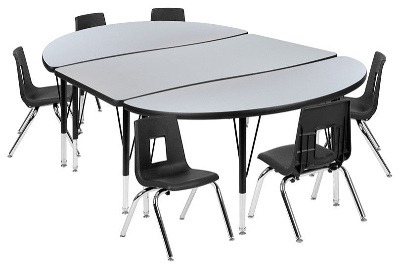 76" Oval Wave Activity Table Set with 12" Student Stack Chairs, Grey