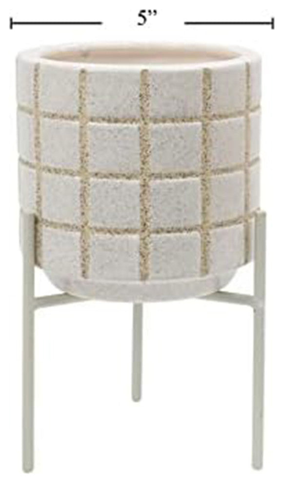 Ceramic Planter with Stand, 4.96"L x 6.89"H x 4.96"W, White