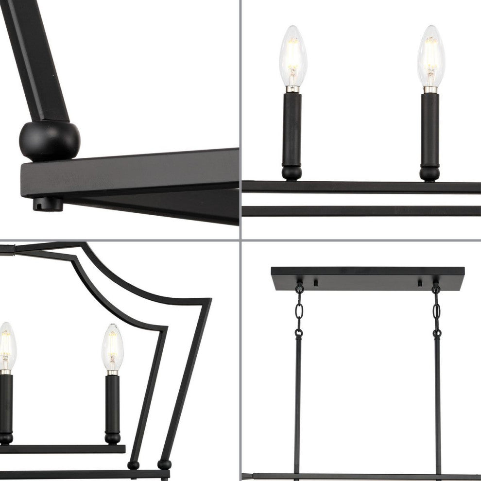 Parkhurst Collection Six-Light Matte Black Linear Island Chandelier Light