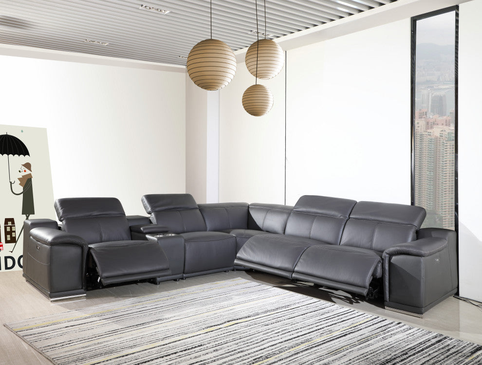 Federico 6-Piece L-Shaped Top Grain Italian Leather Sectional, Gray