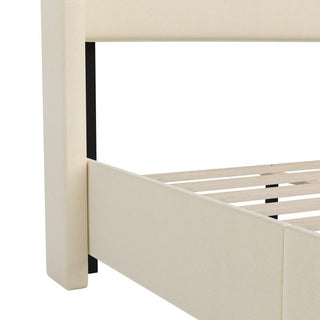 Quinn Upholstered Platform Bed with Channel Stitched Wingback Headboard, Beige, Twin
