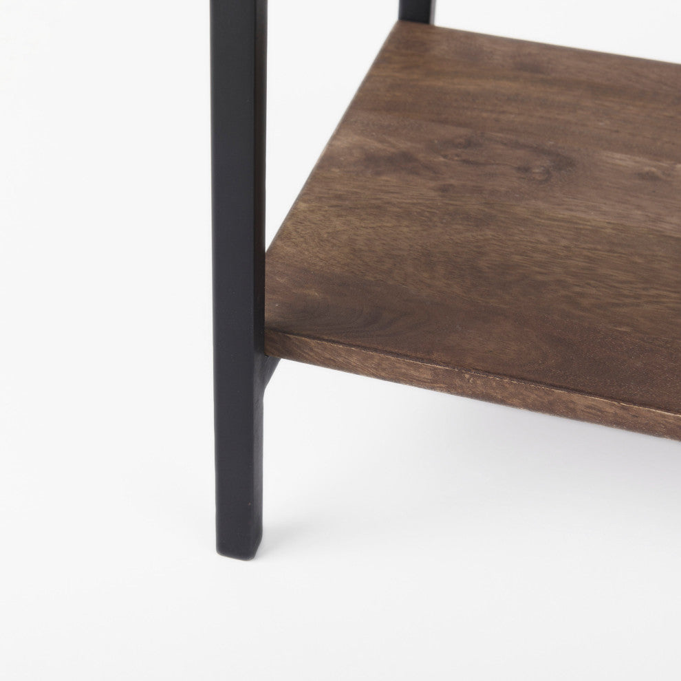 Arelius Medium Brown Solid Wood w/Black Metal Base Display Cabinet