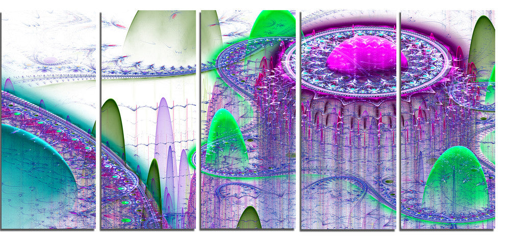 Purple Fractal Infinite World, Abstract Art on Canvas, 60"x28", 5 Panels