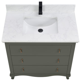 Legion Furniture WS2512 Series Bathroom Sink Vanity, Pewter Green, 36", Artificial Stone Top, Single Sink