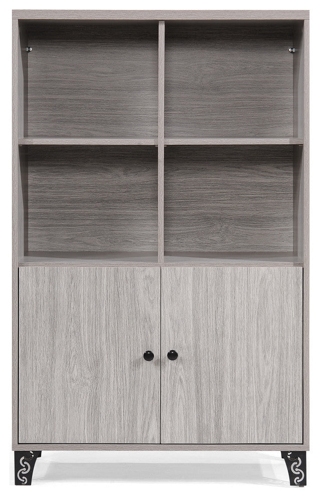 GDF Studio Justina Mid Century Modern Finished Fiberboard Cabinet, Gray Oak