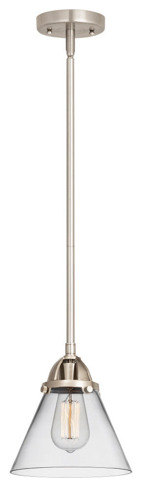 Large Cone Mini Pendant, Brushed Satin Nickel, Clear, Clear
