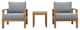 Marina 3 Piece Outdoor Patio Teak Set, Natural Gray