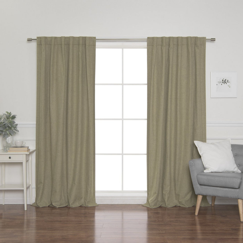Linen Look Back Tab Blackout Curtains with Coating, Brown, 52"x96"