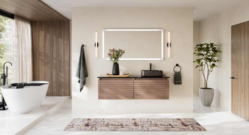 The Accordion Bathroom Vanity, Chestnut Oak, 60", Right Single Sink, Wall Mounted