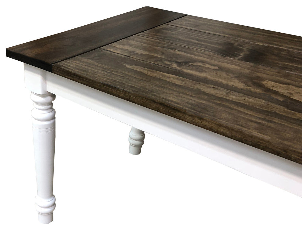 Dark Walnut and White English Farmhouse Table, 66"
