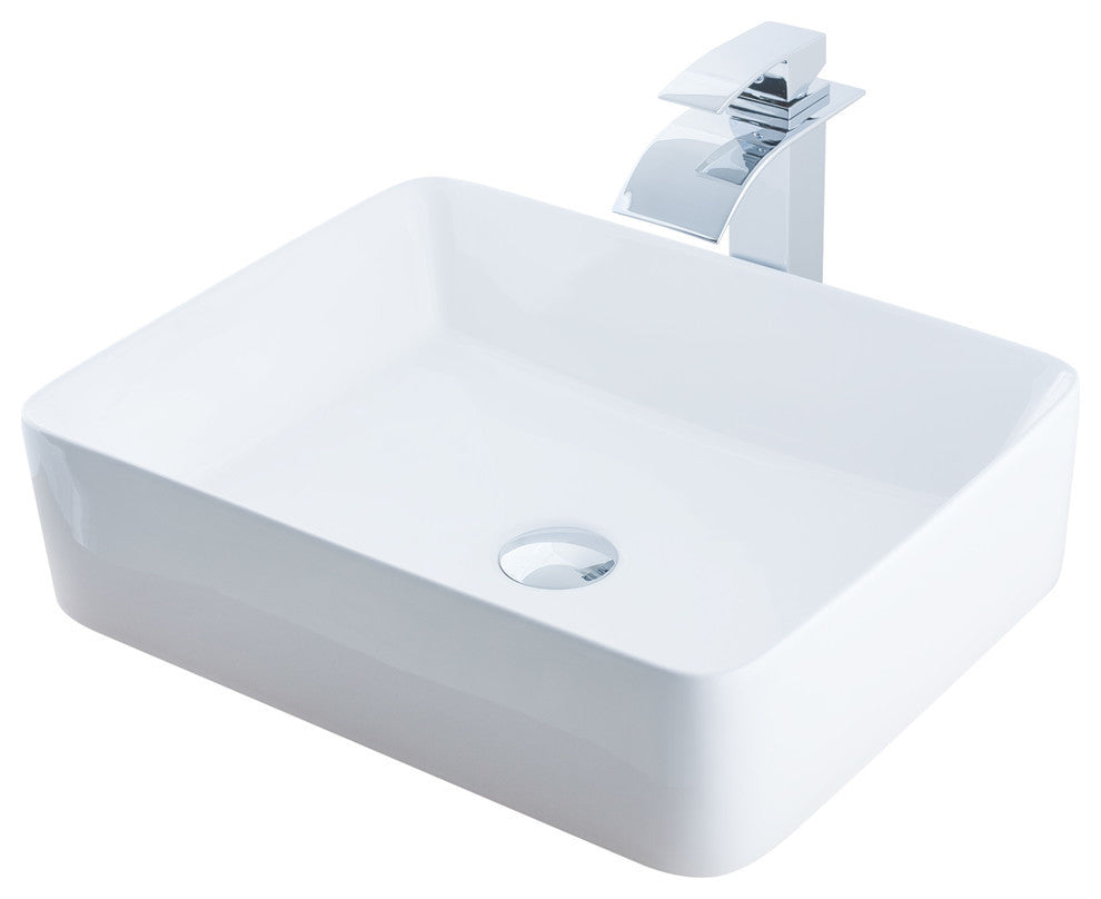 Porcelain Vessel Sink, Faucet  and Drain Combo Set, Chrome