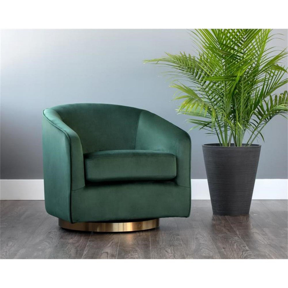 Maklaine 19" Modern Fabric Barrel Back Swivel Lounge Chair in Deep Green