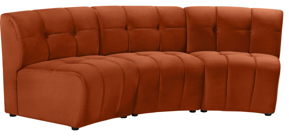 Limitless Velvet Upholstered 3-Piece Modular Sectional, Cognac