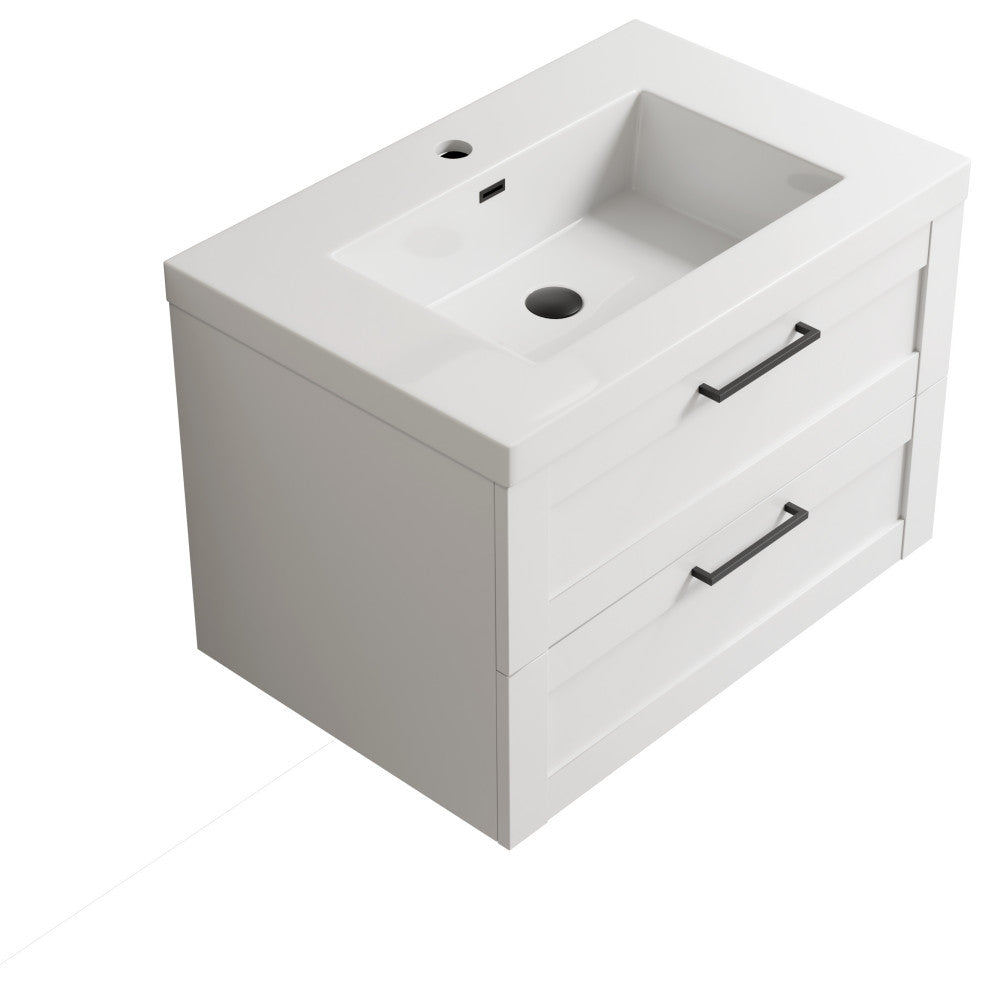 The Cosmo Wall Mounted Modern Bathroom Vanity, White, 30"