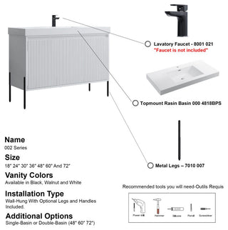 Flutie 48" Bathroom Vanity Set, White, Single Resin White Sink