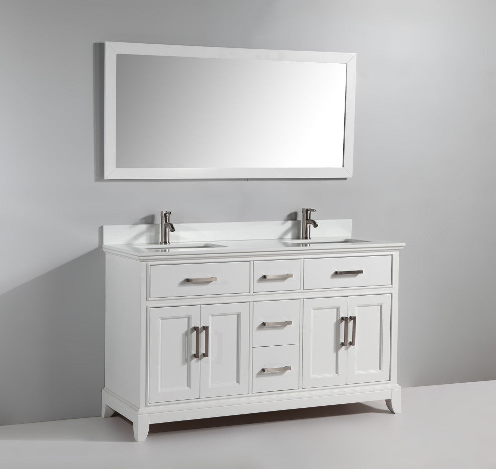 Vanity Art Vanity Set With White Stone Top, 60", White, Standard Mirror