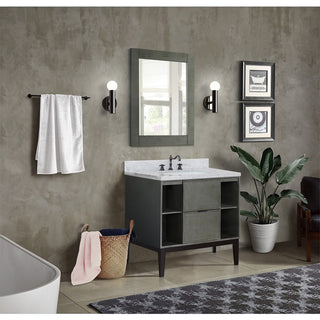 37" Single Vanity, Linen Gray Finish With White Carrara Top And Rectangle Sink