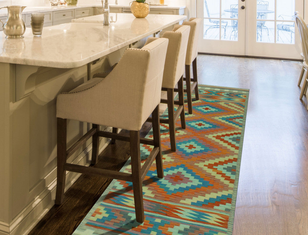 Sangat Kilim Irvette Orange/Gray Runner, 2'6x9'9