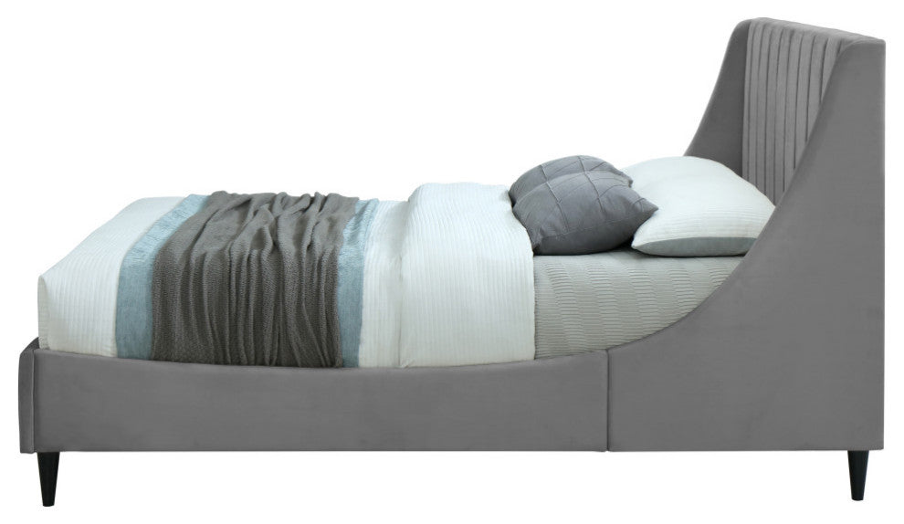 Eva Velvet Upholstered Bed, Gray, King