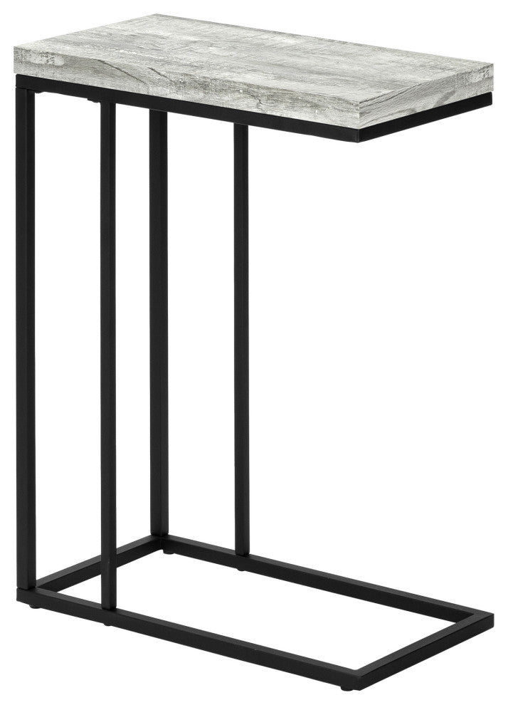 Accent Table C-Shaped End Side Snack Metal Laminate Grey Black