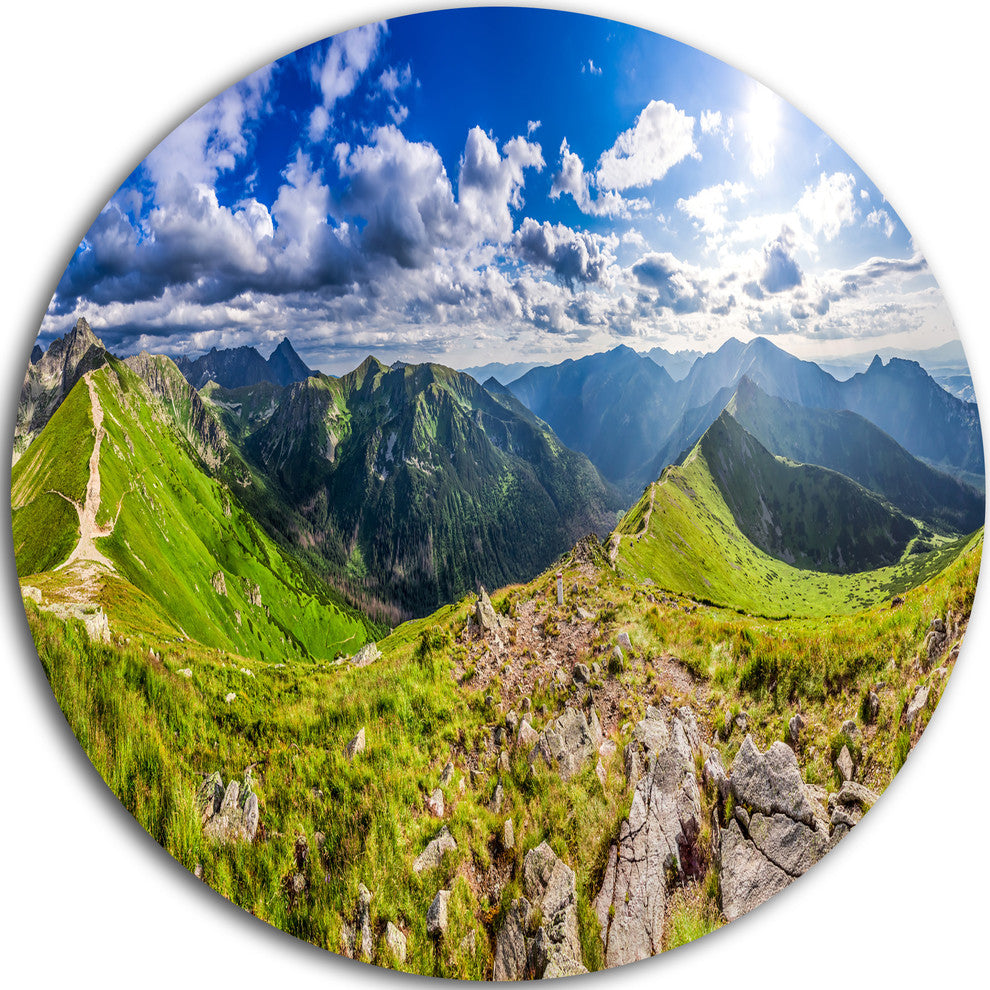 Sunny Day Tatra Mountains Panorama, Landscape Disc Metal Wall Art, 38"