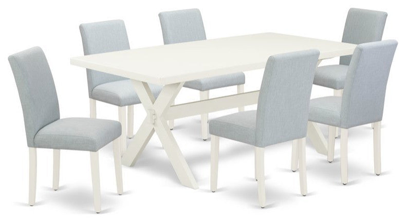 7-Piece Set, 6 Chairs and Rectangular Table, Linen White