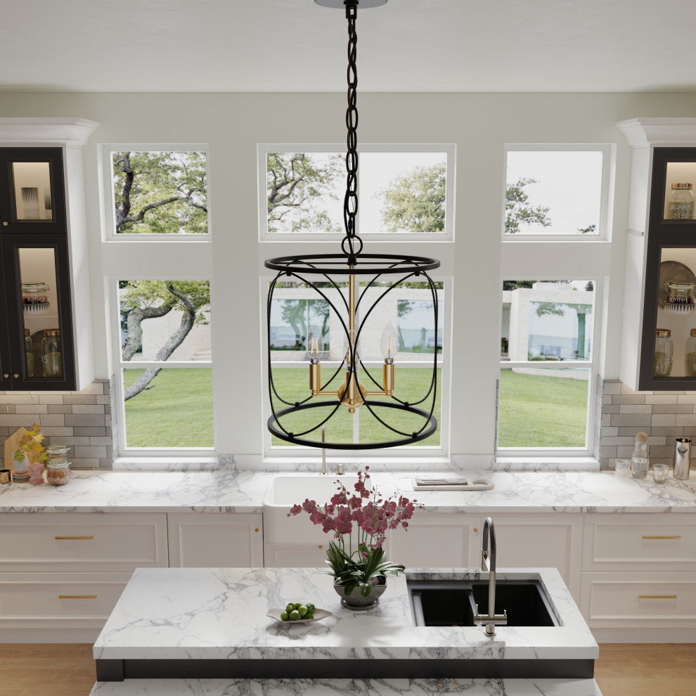 Farmhouse Metal Cylinder Frame 3-Light Pendant Lighting Fixture