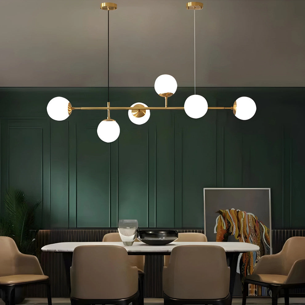 Igliano | Creative LED Pendant Light in the Shape of Glass Ball for Dining Room, Gold, Clear Glass, Warm Light