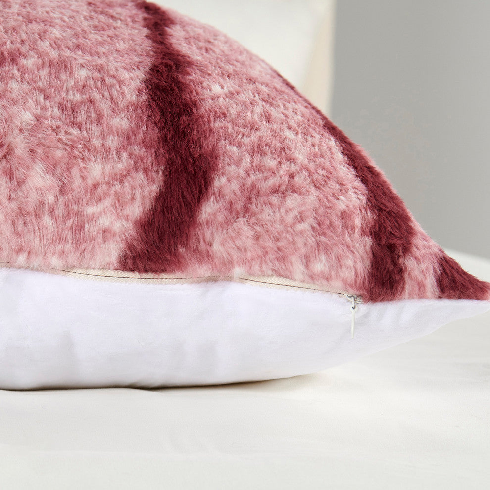 Finch Stripe Faux Fur 2 Piece Pillow Shell Sets, Woodrose, 20" X 20"