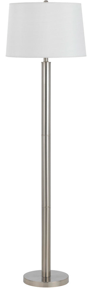 100W Metal Floor Lamp, Brushed Steel Finish, White Shade