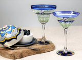 Blue Floral Martini Glasses, Set of 2