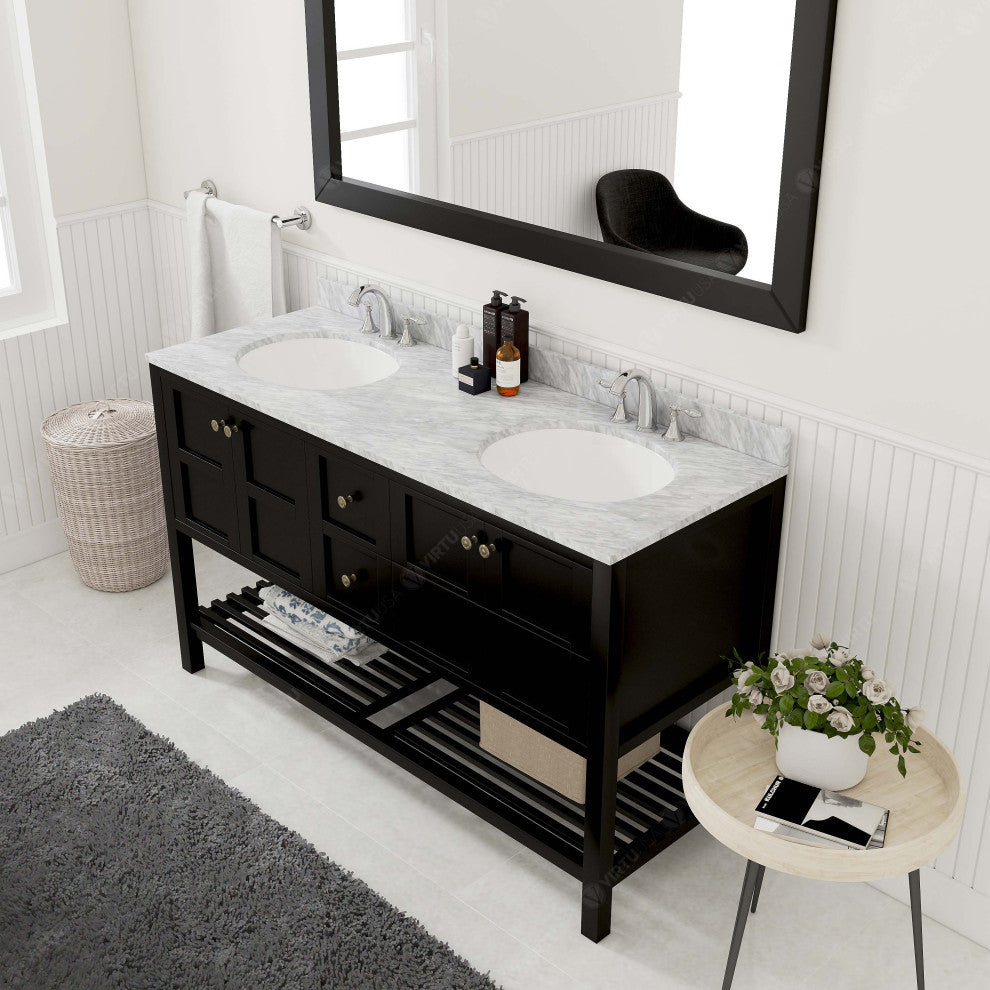 Winterfell 60" Double Bathroom Vanity, Espresso, No Mirror, No Faucet