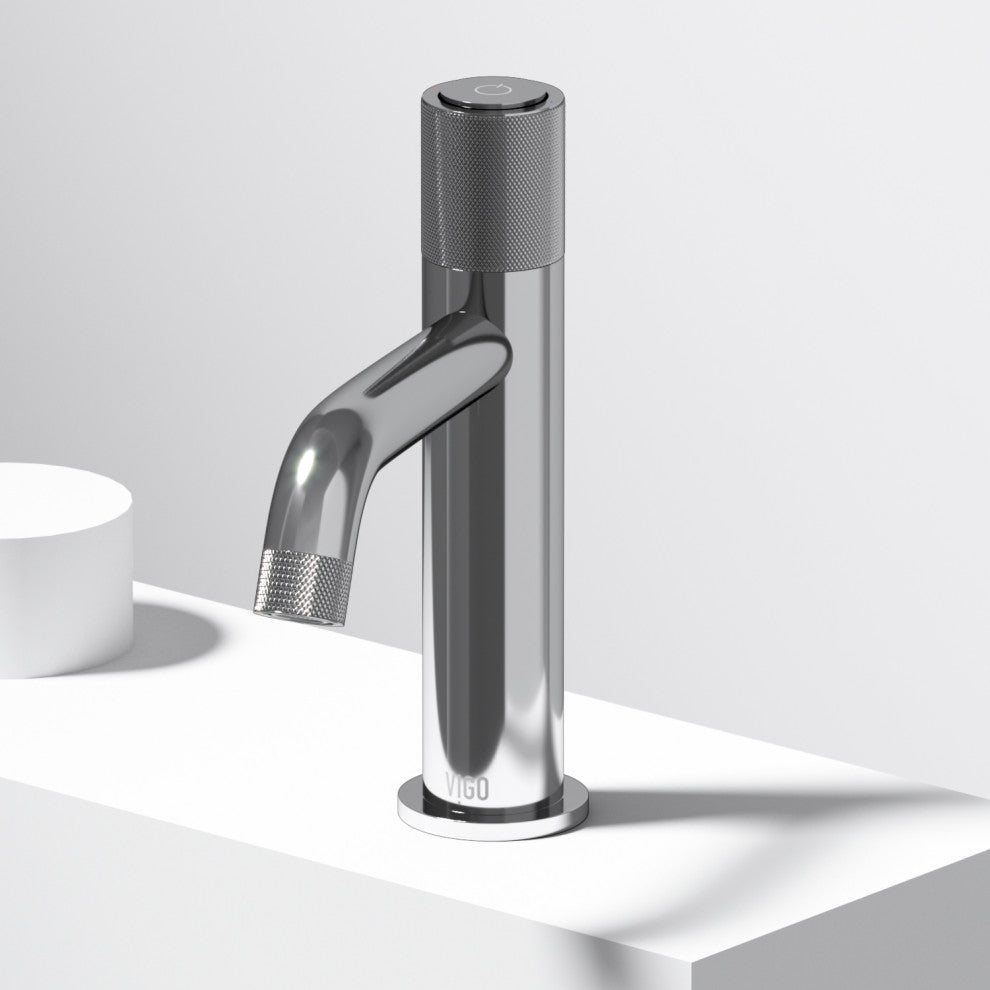 VIGO Apollo 8" H Button Operated Single Hole Bathroom Faucet, Chrome, Without Extras